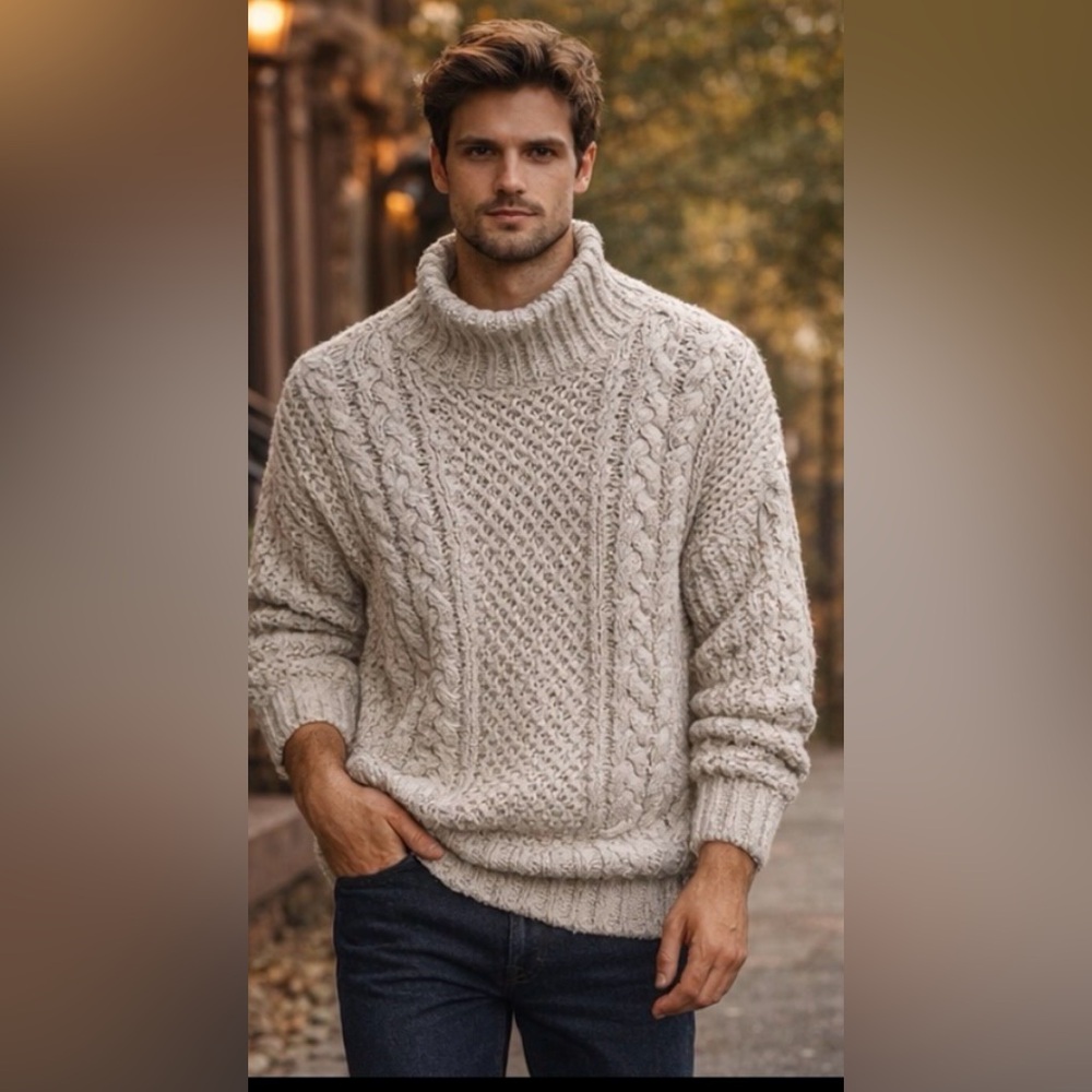 Cozy Chunky Cable Knit Sweater Cream Oatmeal Oversized Fisherman